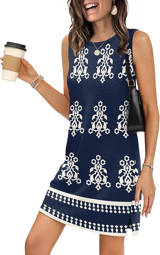 WIHOLL Casual Dresses for Women Crewneck Sleeveless Tank Dress Summer Spring Boho Vacation Clothes - Image 2