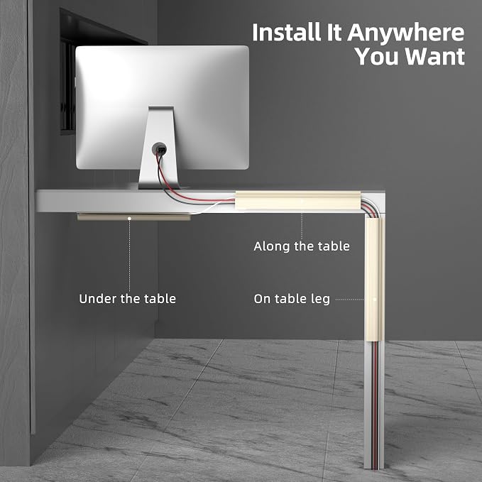 YECAYE 157in Cable Management, Cord Organizer,Easy Install Self-Adhesive Cord Hider, Cable Organizer, Cable Hider for Office Organization,Child & Pet Proof, Beige - Image 4