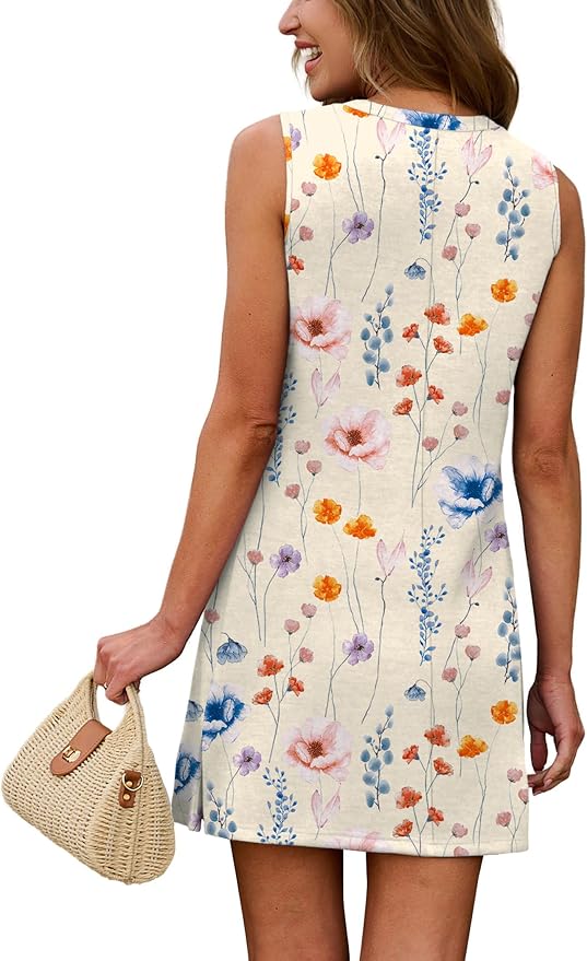 WIHOLL Casual Dresses for Women Crewneck Sleeveless Tank Dress Summer Spring Boho Vacation Clothes - Image 5