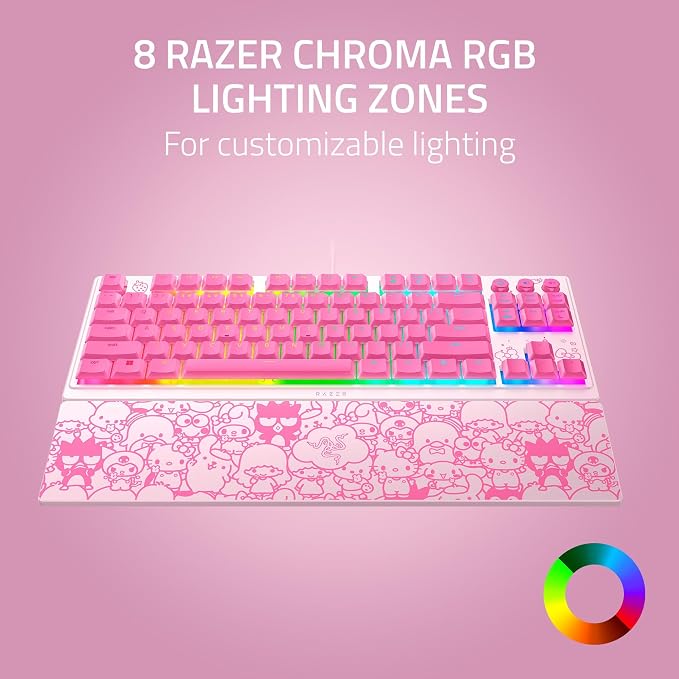 Razer Ornata V3 TKL Gaming Keyboard, Hello Kitty & Friends Edition | Low-Profile Keys, Mecha-Membrane Switches, UV-Coated Keycaps, Backlit Media Keys, 8-Zone RGB Lighting, Magnetic Wrist Wrest - Image 7