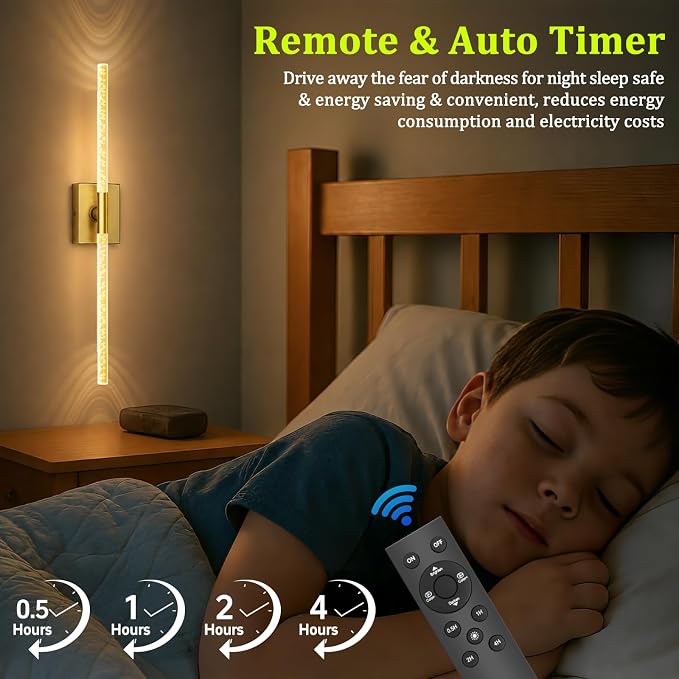 iThird Crystal Bubble Gold Wall Sconces Set of 2: 10000mAh Rechargeable Wireless Lights with Remote & 360° Rotate, 4 Color Temps Dimmable, 31" Lamp Decor for Bedroom Living Room Mirror - Image 5