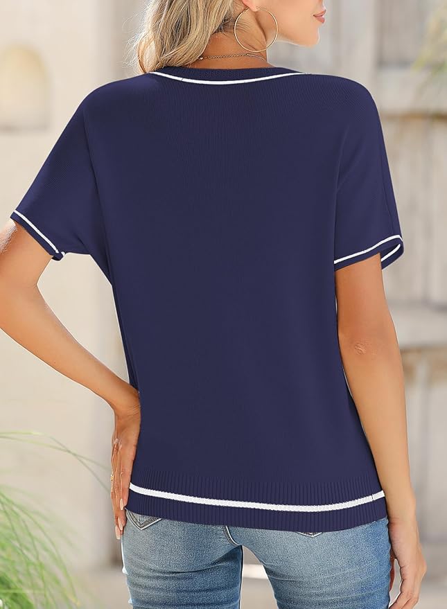 SHEWIN Womens Tops Trendy Short Sleeve Shirts Crewneck Lightweight Knit Sweater Top Business Casual Outfits - Image 3