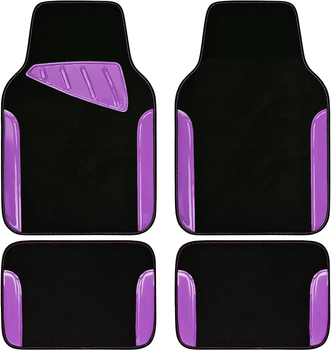 CAR PASS Jelly Waterproof Universal Fit Car Floor Mats, Girly Car Carpet Mats with Anti-Slip Nibbs Backing & Driver Heel Pad Fit for SUV, Vans, sedans, Trucks,Cute car mats of 4pcs for Women (Purple) by CARPASS