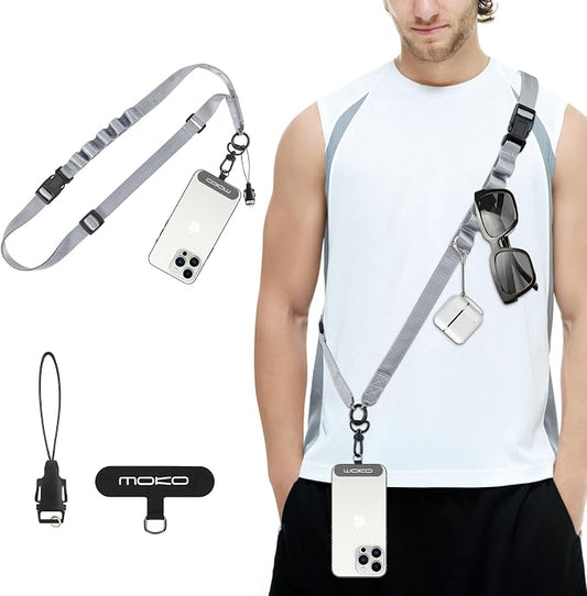 MoKo Universal Phone Lanyard, Nylon Adjustable Cell Phone Crossbody Strap Detachable Women & Men Cellphone Lanyards Around the Neck with Patches for iPhone, Most Smartphone, Dark Gray by MoKo