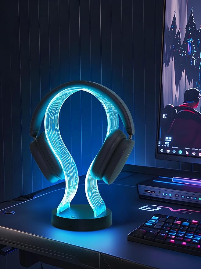 CoolGift Mart Light Up Headphone Stand with 16 Color Lights, PCB Pattern Acrylic Headset Stand with 1 USB and 1 Type-C Charging Ports, Gifts for Gamers Men Boy Father Dad and DJ Music Lovers - Image 7
