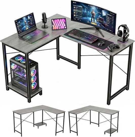 L Shaped Desk, 50 Inch Reversible Computer Desk Corner Gaming Table with CPU Stand, Sturdy Metal Frame PC Workstation for Home Office | Storage Bag, Grey Corner Gaming Desk, Sturdy Metal Frame, PC Workstation for Home Office by SageNest