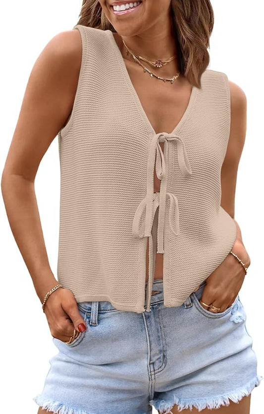 LILLUSORY Womens Tie Front Tops Vacation Sweater Vest | Bohemian Style, Beach Resort Wear, Concert Western Outfits, Crochet Tops, Vacation Outfits, Cute Y2k Sleeveless 2026 by Lillusory