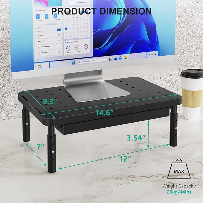 WALI Computer Monitor Stand with Storage, Desk Monitor Riser 3 Height Adjustable, Laptop Riser with Airflow Vents, Desk Organizer for Computer, Laptop, Printer (PTT002-B), 1 Pack, Black - Image 8