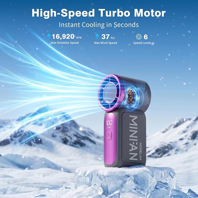 Portable Handheld Mini Fan, Mini Portable Fan with 6 Speeds, 16920 RPM Turbo High Speed Airflow, USB Rechargeable Small Personal Fan with LED Display, Pocket Hand Fan for Travel Makeup Outdoor Office - Image 2
