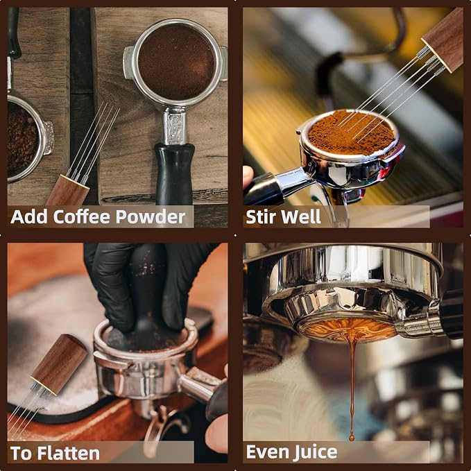 Zolunu Espresso Coffee Stirrer 5 Needles 0.4mm Espresso Distribution Tools, Natural Wood Handle and Stand - Image 4