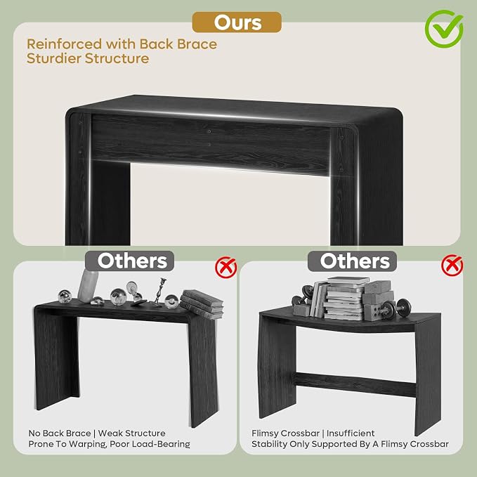 Bestier Computer Desk with 2 Drawers, 47 Inch Wood Home Office Desk, Writing Table with Curved Handles & Waterfall Rounded Edges, Cute Modern Desks for Bedroom Study Living Room, Black - Image 6