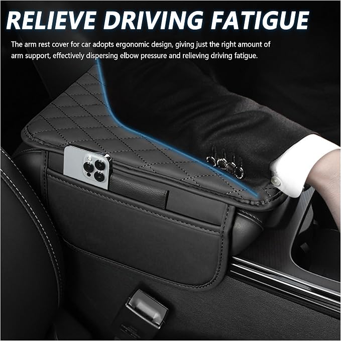 Stacool Upgraded Car Center Console Cover,Microfiber Leather Car Armrest Cover Cushion with 2 Storage Bags,Universal Car Armrest Storage Box (Black) - Image 4