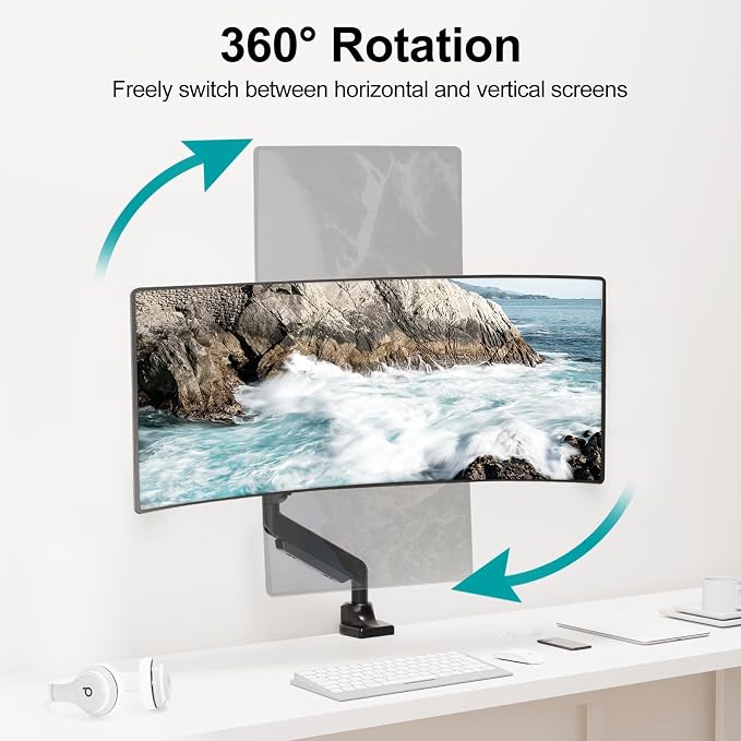 MOUNT PRO Single Monitor Mount for Max 43 Inch Ultrawide Computer Screen, Premium Aluminum Heavy Duty Monitor Arm Holds 6.6lbs to 33lbs, Gas Spring Full Motion Display Desk Stand, VESA Mount - Image 4