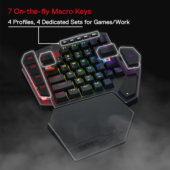 Redragon K585 PRO Wireless One-Handed RGB Gaming Keypad, 42-Key Layout | 0-Delay 2.4GHz Connection, On Board Macro Keys Keyboard, USB Pass-Through Port, Hot-Swap Socket, Detachable Wrist Rest - Image 3