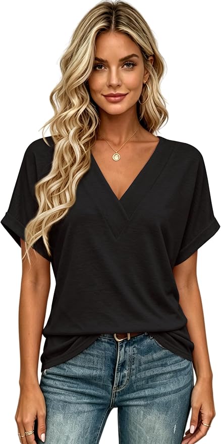T Shirts Short Sleeve V Neck Tees Womens Tops Beach Vacation Fashion Clothes 2026 Casual Summer Spring Fall Outfits - Image 2