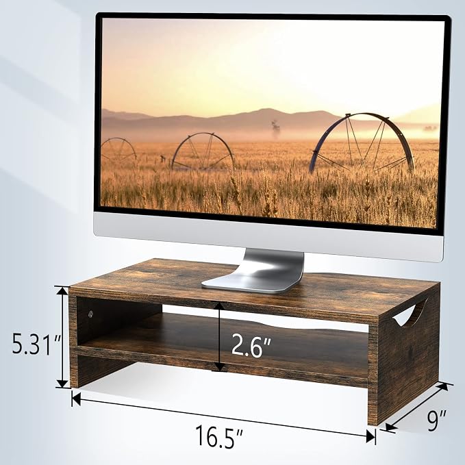 Zimilar Monitor Stand Riser, 2 Tiers Wood Laptop Computer Monitor Riser | for PC Screen, iMac, Desktop Screen Monitor Stand Riser with Storage for Home Office - Image 6