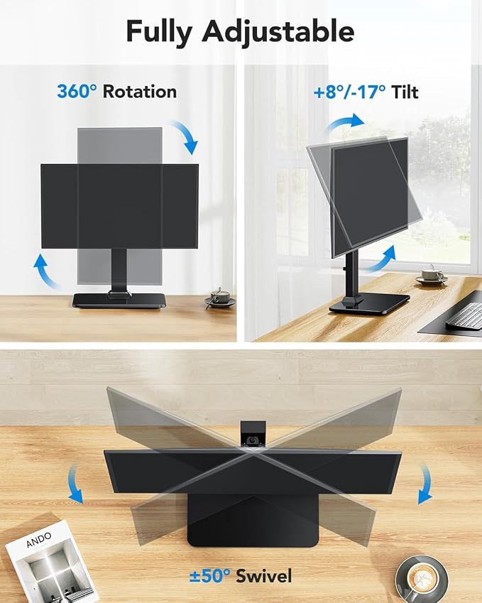 HUANUO Monitor Stand, Freestanding VESA Mount for 13 to 34 Inch Screens, Holds up to 44lbs, 5 Height Options, Swivel Desk Stand Riser With 360 Rotation, VESA 75x75mm/100x100mm - Image 4