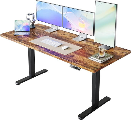 HUANUO 71 x 30 inch Electric Standing Desk Adjustable Height, 4 Memory Height Settings, Sit Stand Up Desk for Home Office & Computer Workstation, Rustic Brown by HUANUO