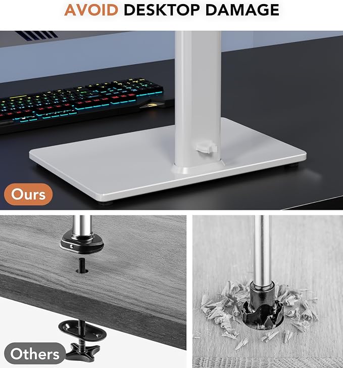 Hemudu Single LCD Computer Monitor Free-Standing Desk Stand Riser for 13 inch to 32 inch Screen with Swivel, Height Adjustable, Rotation, Holds One (1) Screen up to 77Lbs(HT05W-001) White - Image 7