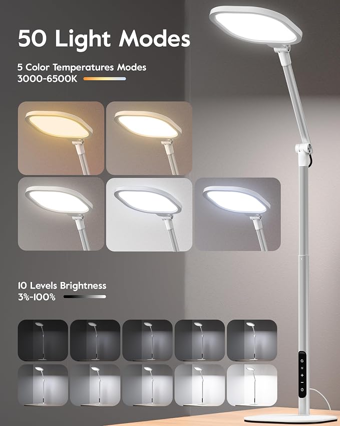 LitONES Tall LED Desk Lamps with Base, Edge-Lit Eye-Care, 50 Light Modes | 40" Height, Dimmable & Flexible, CRI>97.8, Memory and Timer Func, Stable Mental Base for Home Office, Video Calls & Drafting - Image 4