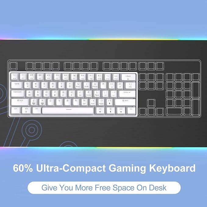 DIERYA 60% Mechanical Keyboard, DK61se Wired Gaming Keyboard with Red Switches, LED Backlit Ultra-Compact 61 Keys Mini Office Keyboard for Windows Laptop PC Gamer Typist（White） - Image 2