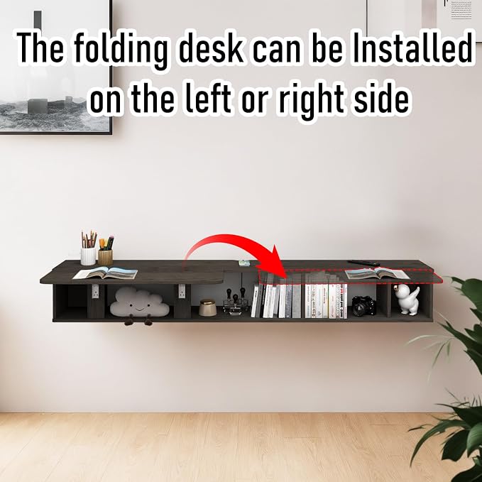 Pmnianhua 63'' Floating Desk with Storage Shelves,Wall Mounted Desk Laptop Computer Writing Study Table for Bedroom Small Space(Dark Grey) - Image 8