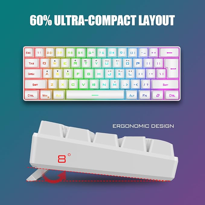 RedThunder 60% Mini Gaming Keyboard and Mouse Combo, Lightweight, Ultra-Compact 61 Keys RGB Backlit,7200 DPI Honeycomb Optical Mouse, Wired Gaming Set for PC MAC PS5 Xbox Gamer(White) - Image 2