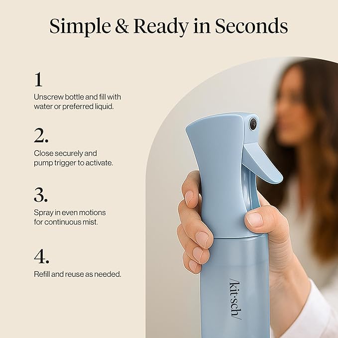 Kitsch Continuous Spray Bottle for Hair – Haze Blue, 150ml | Fine Mister Spray Bottle & Water Spray Bottle – Recycled Hair Spray Bottle – Spray Bottles for Cleaning, Styling, & More - Image 6