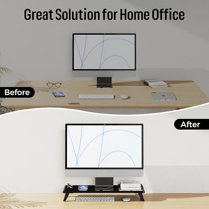 loukin Monitor Stand Riser for Desk, 22.4" x 8.3" Larger Computer Stand for Laptop, PC, Printer, Sturdy Desktop Computer Shelf with Non-Skid Rubber, Home Office (Black) - Image 7