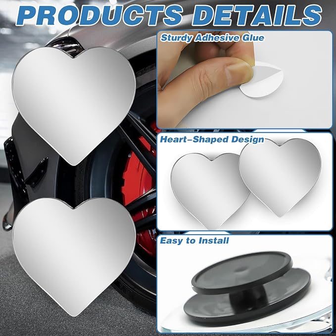 4Pcs Cars blind spot mirror Heart Shaped Car Side Mirror Car Accessories Adjustabe Angle Removable Wide Angle Convex RearView Mirror Enhanced Safety Universal Stick-On for Suvs Trucks Autos - Image 3
