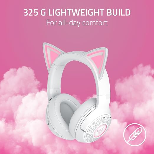 Razer Kraken Kitty V2 BT Wireless RGB Headset, White | Chroma RGB Kitty Ears & Earcups, Bluetooth 5.2, 40 mm Drivers, Noise-cancelling Mics, Lightweight, USB-C, 40 Hr Battery - Image 6
