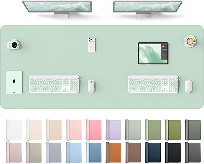 YSAGi Leather Desk Protector, Office Mat, Large Mouse Mat, Non-Slip PU Leather Blotter, Laptop Desk Mat, Waterproof Writing Pad for Office and Home(Pale Green, 63" x 24") by YSAGi