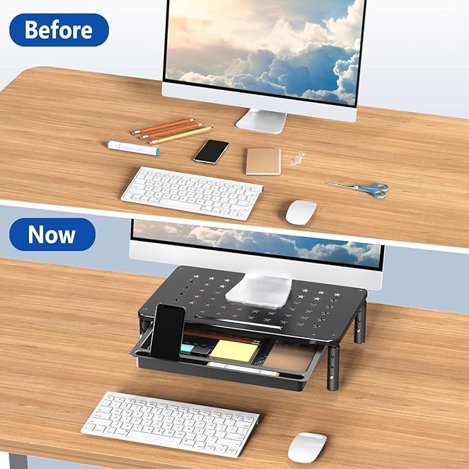 Zimilar 2 Pack Monitor Stand Riser with Drawer, 3 Height Adjustable | Monitor Stand with Unique Star Mesh, Metal Monitor Riser for Computer Laptop Notebook Printer - Image 6