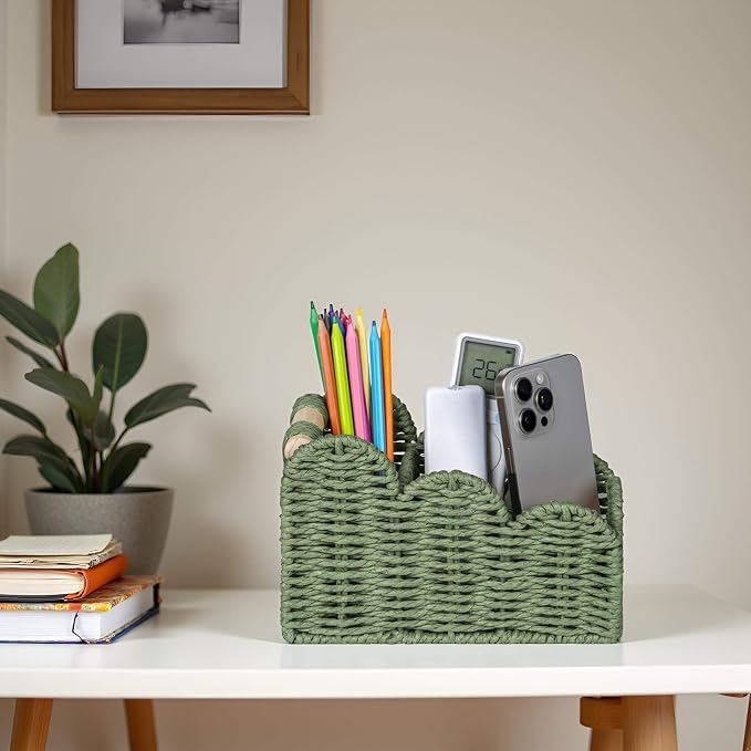 CubesLand Scalloped TV Remote Control Holder Bedside Candy Organizer, Office Desk Storage Organizer Accessories, Pen Pencil Cup, Makeup Brush Holder, Fits Farmhouse Rustic Decor, Earth Friendly, Green - Image 6