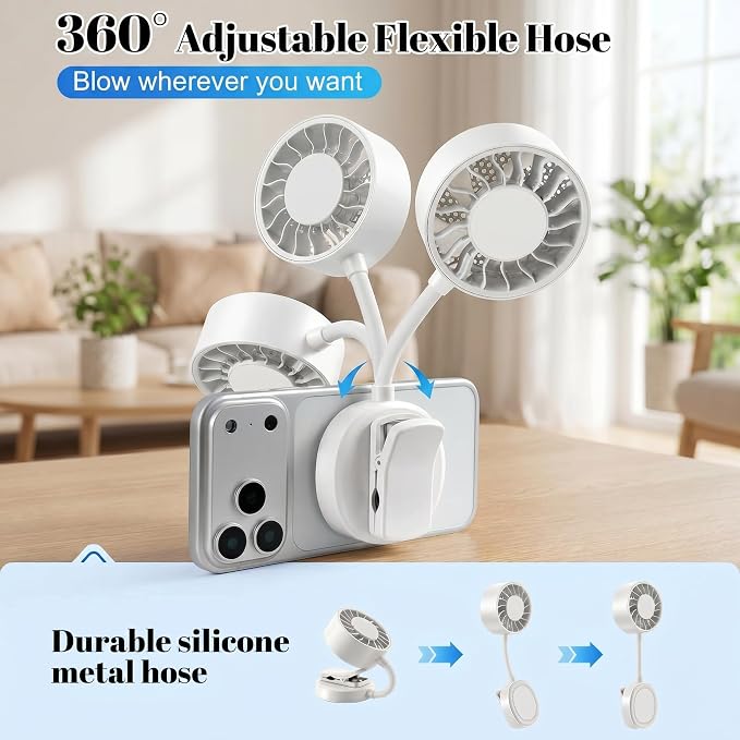 Magnetic Phone Fan, Small Portable Fan & Phone Stand with 360° Flexible Gooseneck, 3 Speeds, Wide Airflow, Rechargeable, Pocket Size for Women, Travel, Beach, Summer Cooling, Makeup Use, White - Image 5