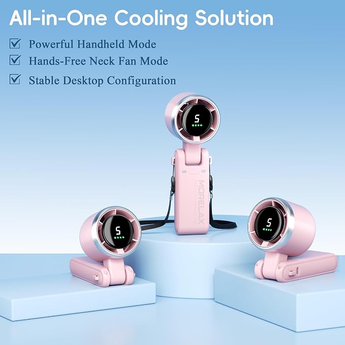 Morelax Personal Handheld Fan,High-Speed Turbo Fans,5-Speed with LED Display,Powerful Motor,4000mAh,USB Rechargeable Portable Cooling Fan for Outdoor Activities,Travel,Working,Pink - Image 6
