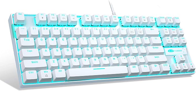 MageGee Mechanical Gaming Keyboard with Blue Switch, Compact 87 Keys Wired Computer Keyboard for Windows Laptop PC Gamer, LED Ice Blue Backlit, White by MageGee