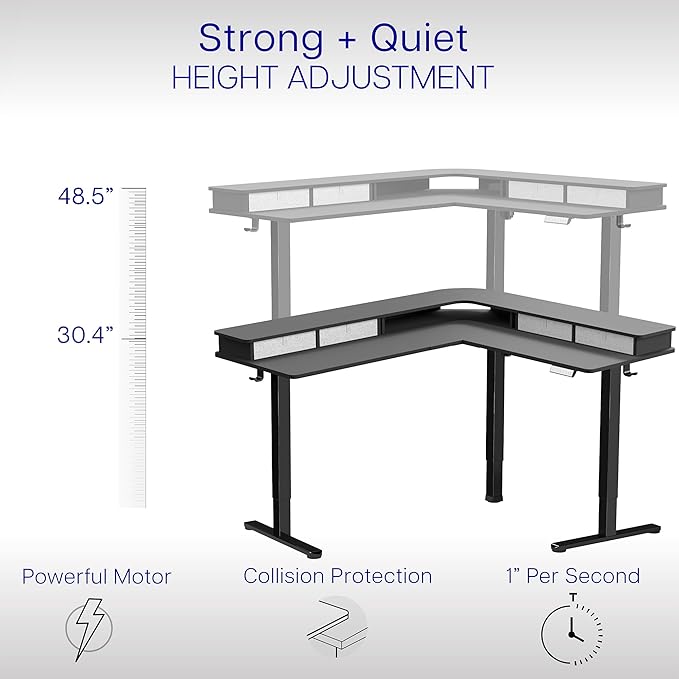 VIVO Black 63 x 55 in Corner Standing Desk, DESK-E3CVB | Electric, 2-Tier, L-Shaped, Sit Stand, Height Adjustable, Memory, Black Top, Black Frame, Dark Gray Drawers - Image 3
