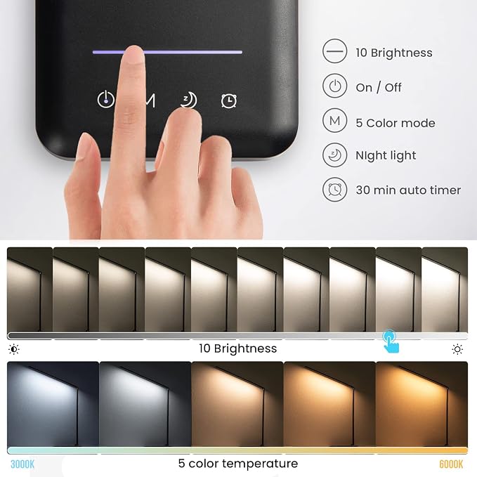 LED Desk Lamp with Night Light, Fast Wireless Charger, USB Charging Port, 10 Brightness, 5 Color Modes, Dimmable Bedside Table Lamp for Bedroom, Touch Control, Auto Timer, 1200Lux Super Bright - Image 4