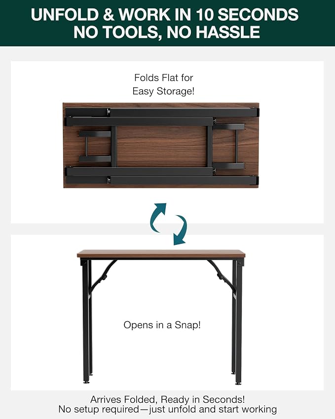 Frylr Small Folding Computer Desk – 35.8 Inch Portable Table for Craft and Study, Lightweight Desk for Small Spaces, Foldable Laptop Table Built-in AC/USB Outlets for Convenience, Dark Walnut - Image 3