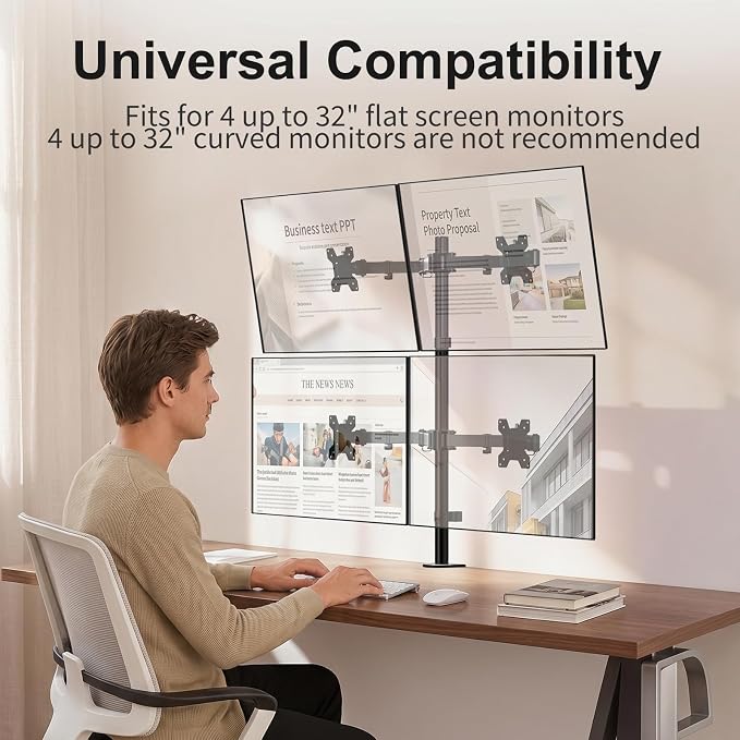 WALI Quad Monitor Desk Mount, 4 Monitor Stand Fits Heavy Duty Computer Screen up to 27 inch, Full Adjustable Arm Holds up to 22 lbs per Arm (M004), Black - Image 7