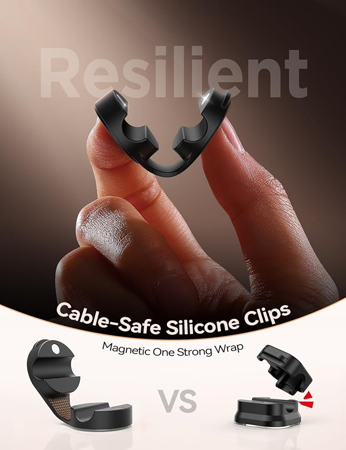 FLYLEAD 8-Pack Silicone Cord Organizer Magnetic Cable Clips, Adhesive | Resilient Yet Soft Rubber Cord Management Holder for Home Office Desk Accessories, Nightstand Phone Charger Wire Organization - Image 2