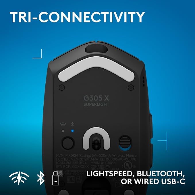 Logitech G305 X Superlight Wireless Gaming Mouse - Black | 59g Lightweight, 44K DPI, 678 IPS, Wireless 2.4 GHz/Bluetooth/USB-C, <170 hr Battery, 6 buttons, RGB, PC/Mac Compatible - Image 6