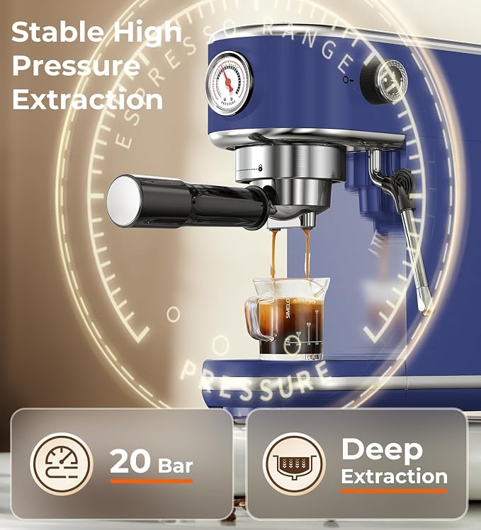 atatix 20 Bar Espresso Machine with Milk Frother, Compact Espresso Maker | Stainless Steel Coffee Machine with Precise Temp Control & 44oz Removable Water Tank for Latte, Cappuccino, Dark Blue - Image 4