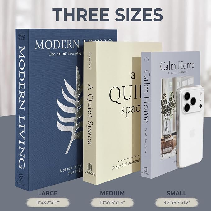 OuMuaMua Decorative Books for Home Decor, Set of 3 Stackable Fake Books for Coffee Table Bookshelf Decor, Modern Aesthetic Decorative Book for Home Living Room Bedroom Office Decoration, Blue - Image 3