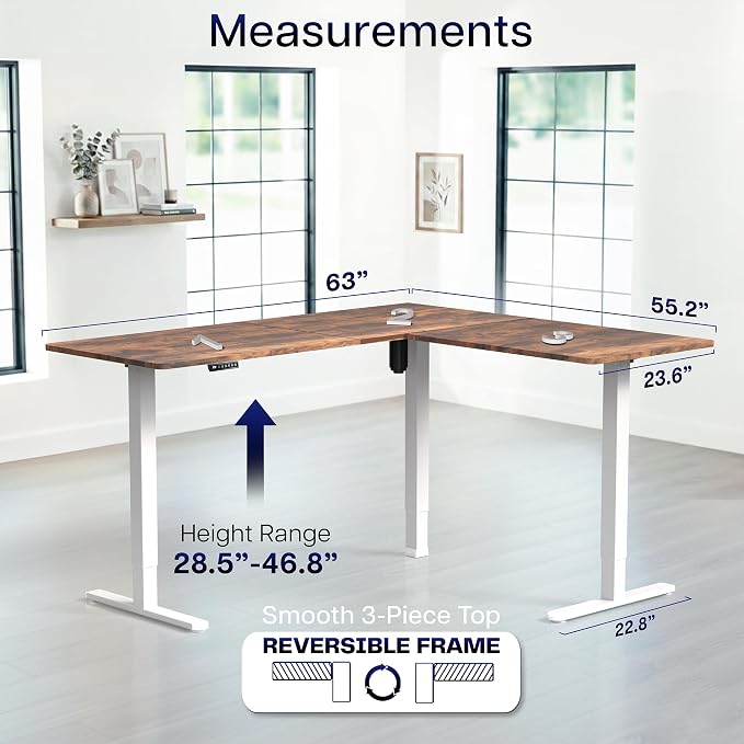 VIVO Vintage Brown 63 x 55 in Corner Standing Desk, DESK-E3CTWN | Electric, Reversible L-Shaped Table, Sit Stand, Height Adjustable, Memory Controller, Office Furniture Sets, White Frame - Image 5