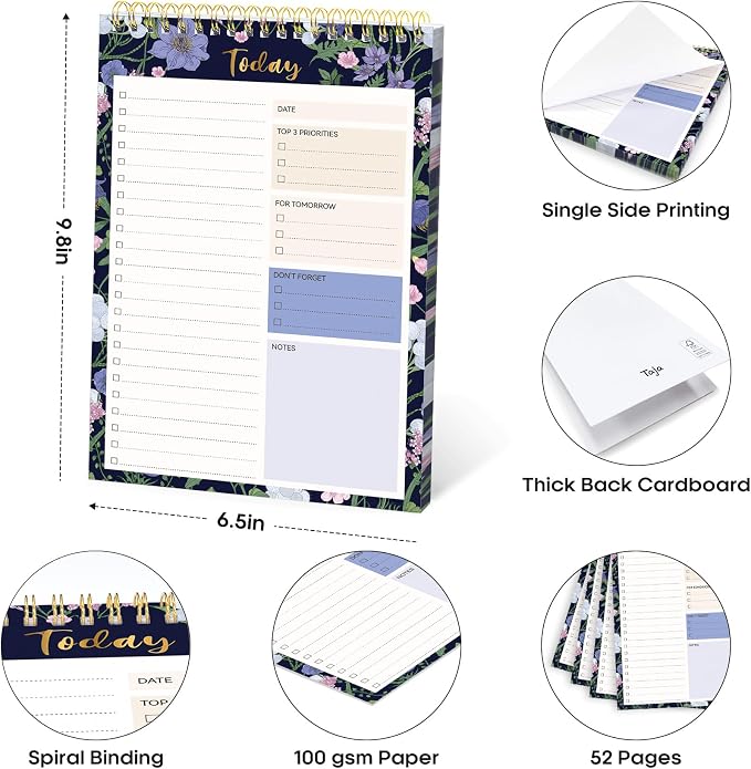 Taja To Do List Notepad, Undated Daily Planner for Work and Goal Setting | Blue Meadow, 52 Sheets, 9.8" x 6.5" , for Office, Home and school, Daily Task Planning, Notes and Everyday Organization - Image 6