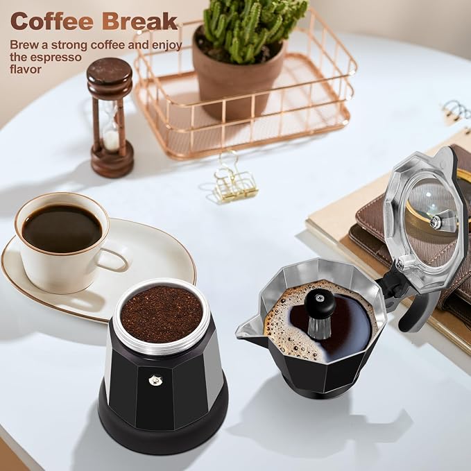 Electric Aluminum Moka Pot 3-6 Cup 150-270ml Espresso Maker | with Detachable Base Ideal Coffee Makers for Home MochaPot Italian and Cuban Café Coffeemaker Espressomaker CoffeePot Black - Image 9