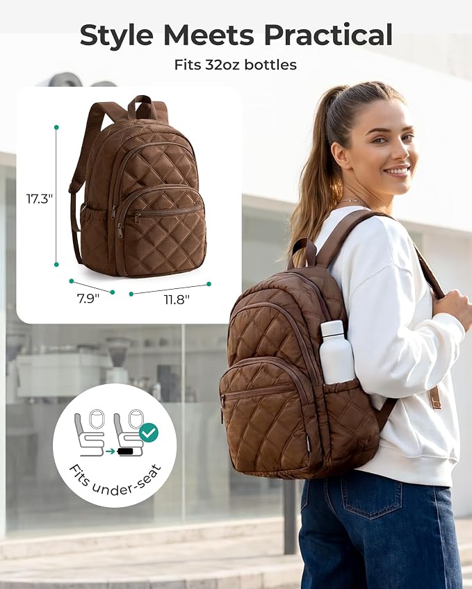 BAGSMART College Laptop Backpack,Cute Travel Backpack for Women,Quilted Computer Bookbag - Image 2