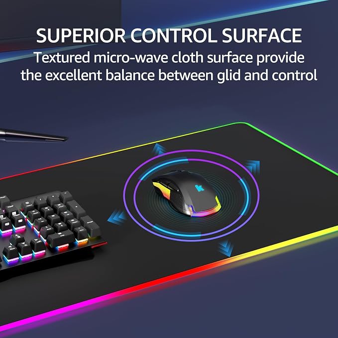 KTRIO RGB Large Gaming Mouse Pad, 31.5 x 11.8 in, RGB Black, XL | Smooth Micro-Weave Surface, RGB Lighting Design, Non-Slip Rubber Base, Durable Stitched Edges, Office & Home Use - Image 3